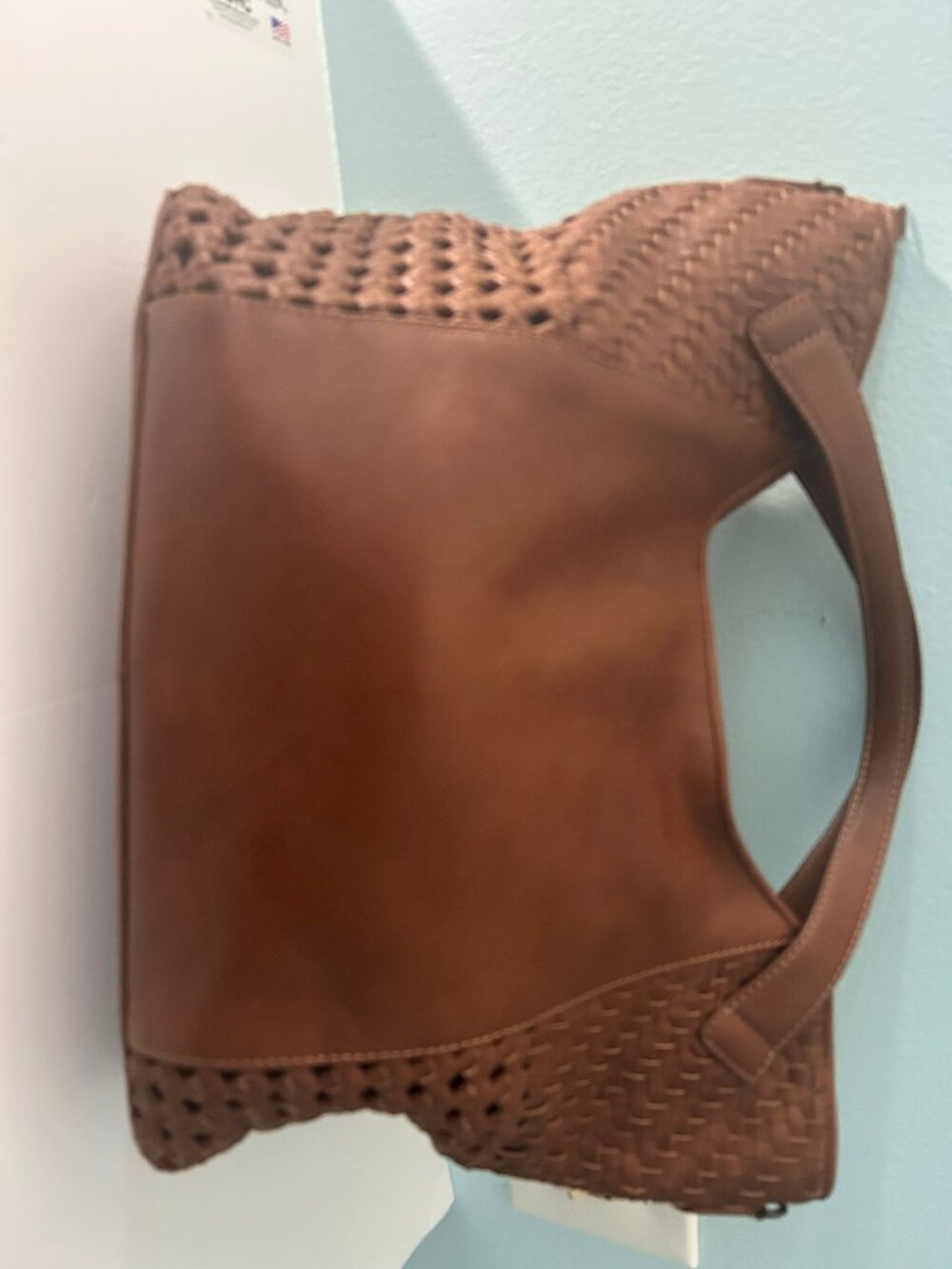 Brown Genuine Leather Woven Tote Satchel Shoulder Bag - Picture 3 of 16